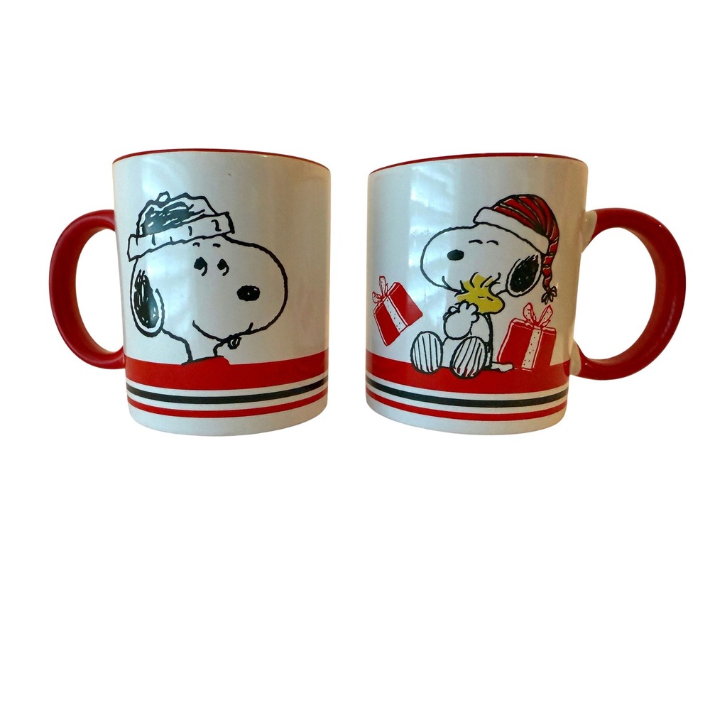 Peanuts Snoopy Christmas Mugs Set of 2 Red White Holiday Coffee Cups
